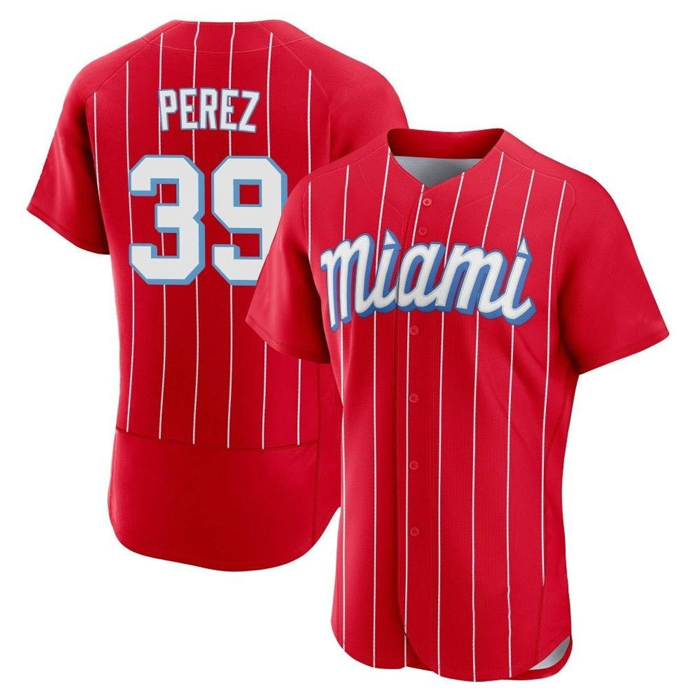 Miami Marlins #39 Eury Perez Player Red BFRAILEY City Connect Home Limited Elite Stitched Jerseys
