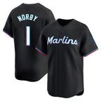 Miami Marlins #1 Connor Norby Player Black BFRAILEY Home Limited Stitched Jerseys