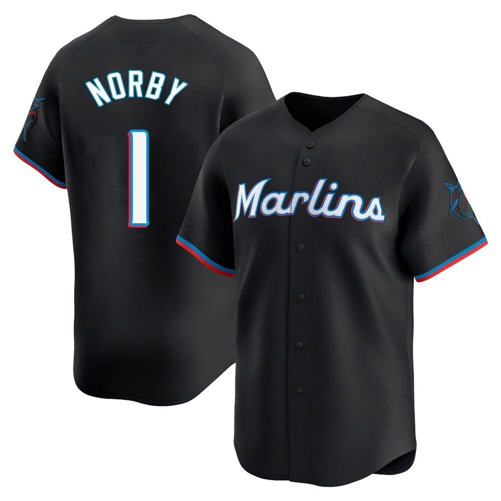Miami Marlins #1 Connor Norby Player Black BFRAILEY Home Limited Stitched Jerseys
