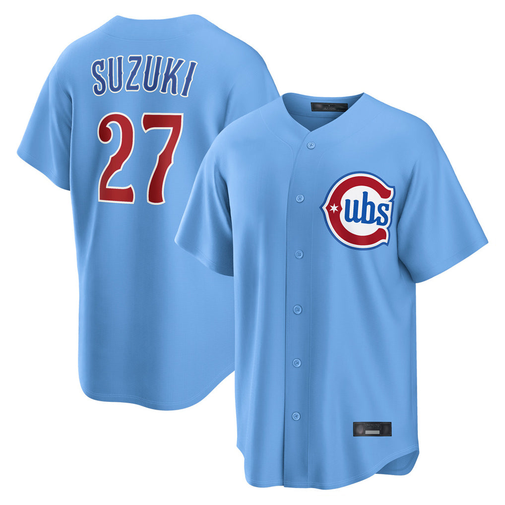 Chicago Cubs #27 Seiya Suzuki Player Light Blue BFRAILEY Home Game Stitched Jerseys