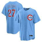 Chicago Cubs #27 Seiya Suzuki Player Light Blue BFRAILEY Home Game Stitched Jerseys