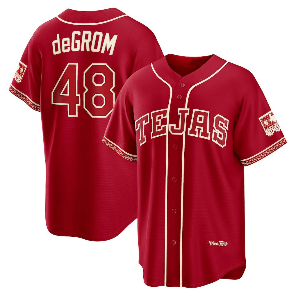 Texas Rangers #48 Jacob deGrom Red BFRAILEY 2026 City Connect Stadium Jersey
