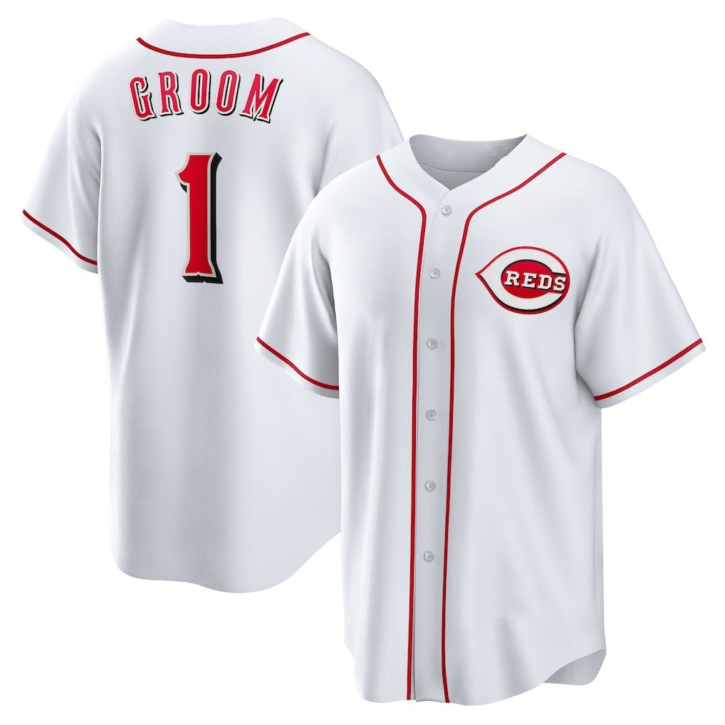 Cincinnati Reds #1 Groom White BFRAILEY Home Replica Jersey