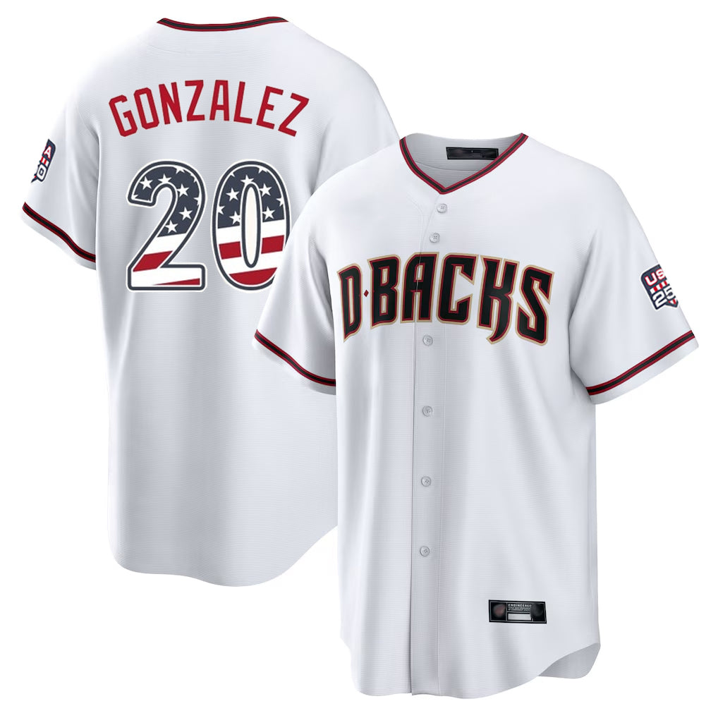 Arizona Diamondbacks #20 Luis Gonzalez Player White BFRAILEY USA 250 Fourth of July Home Game Stitched Jerseys