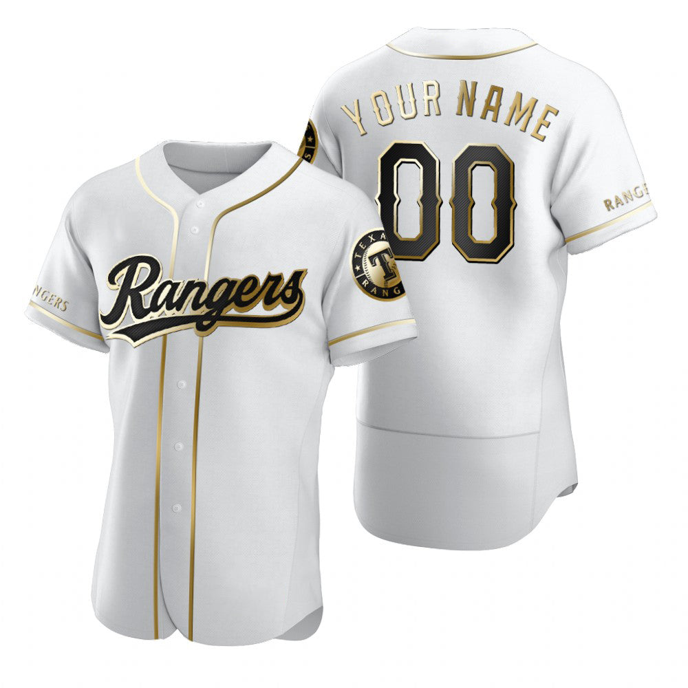 Custom Texas Rangers White BFRAILEY Stitched Flex Base Golden Edition Jersey