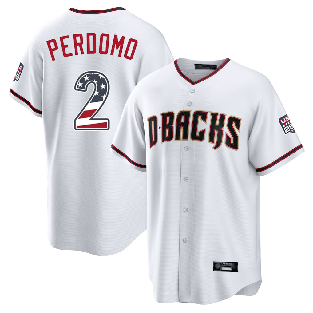 Arizona Diamondbacks #2 Geraldo Perdomo Player White BFRAILEY USA 250 Fourth of July Home Game Stitched Jerseys