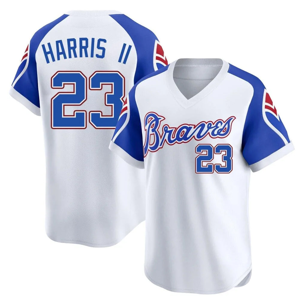 Atlanta Braves #23 Michael Harris II Player White BFRAILEY Throwback Cooperstown Collection T-shirt Game Stitched Jerseys