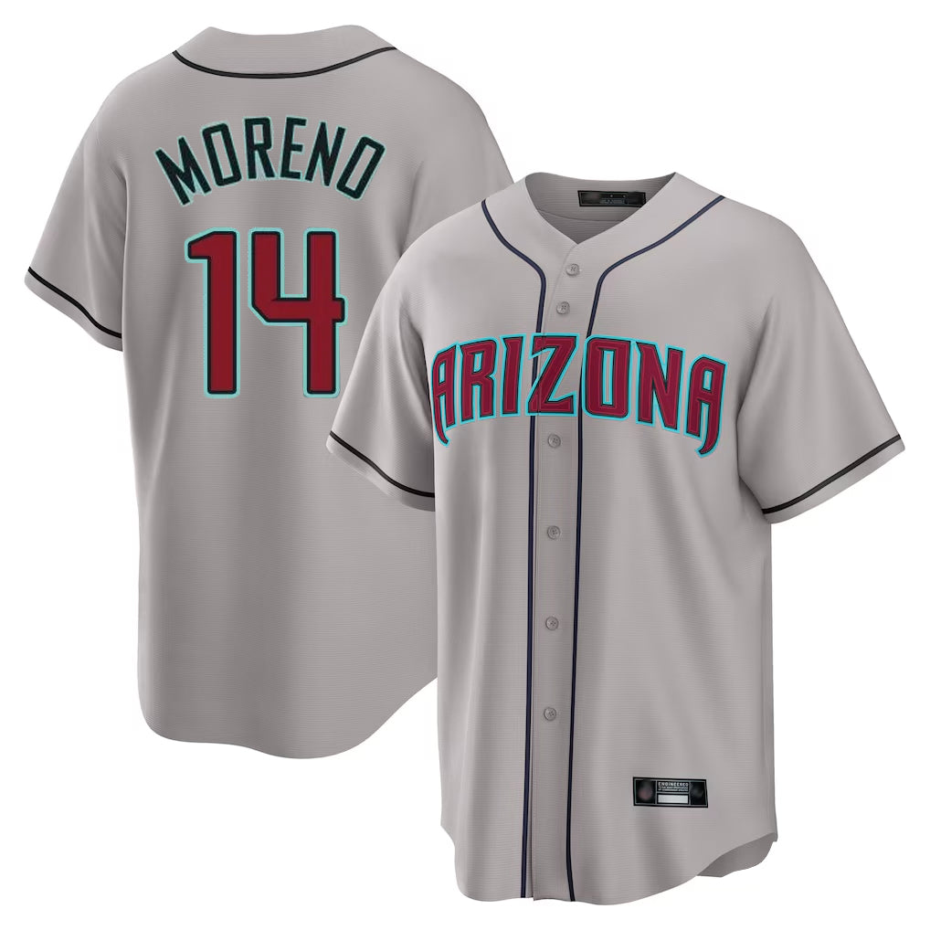 Arizona Diamondbacks #14 Gabriel Moreno Player Gray BFRAILEY Road Home Game Stitched Jerseys