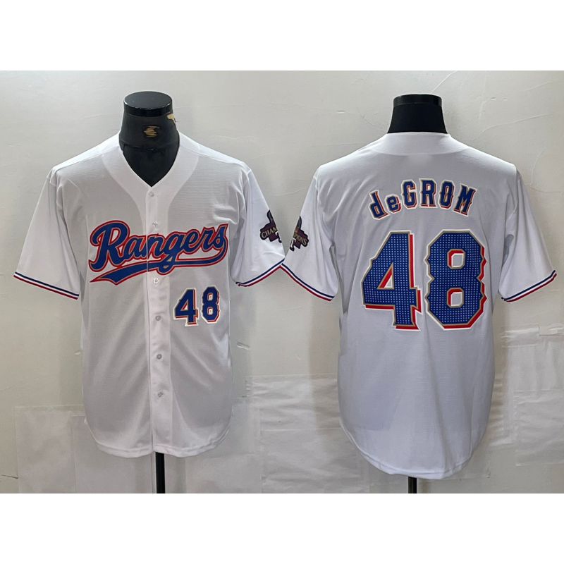 Texas Rangers #48 Jacob deGrom Number White BFRAILEY 2024 Gold Collection Limited Cool Base Jersey 2