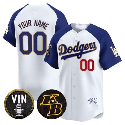 Custom Los Angeles Dodgers Vin Patch & Kobe Bryant Signature Vapor Premier Limited Jersey ¨C White 2 BFRAILEY