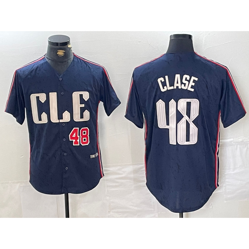 Cleveland Guardians #48 Emmanuel Clase Number Navy BFRAILEY 2024 City Connect Limited Stitched Jersey