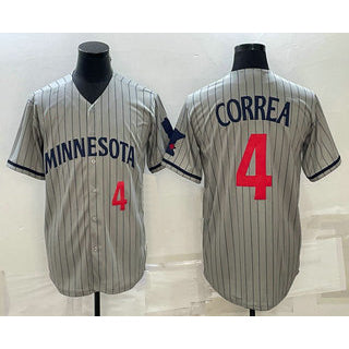 Minnesota Twins #4 Carlos Correa Number 2023 Grey BFRAILEY Home Team Cool Base Stitched Jersey