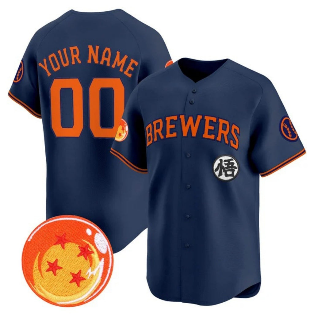 Custom Milwaukee Brewers x Dragon Ball Navy BFRAILEY Vapor Premier Limited Jersey - All Stitched