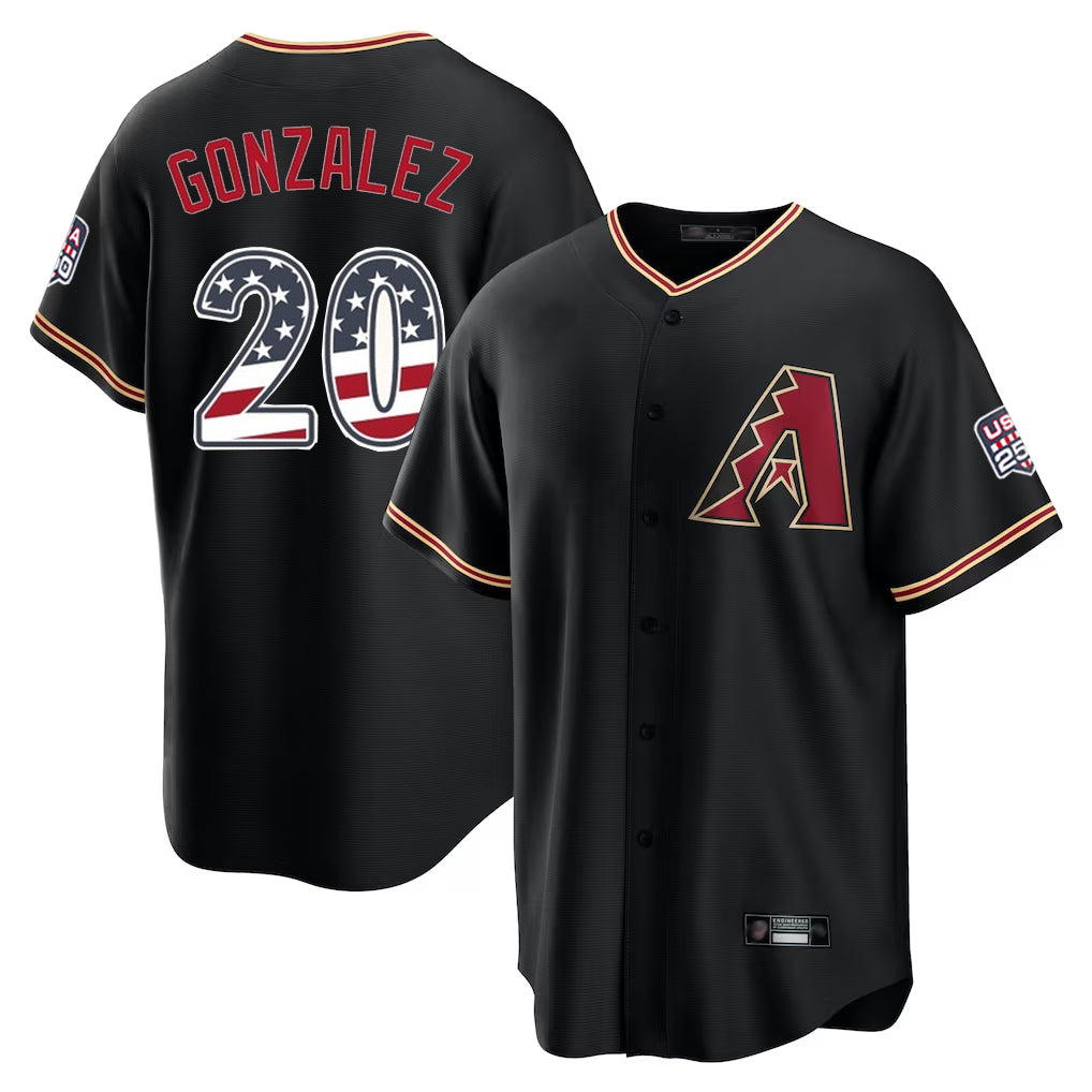 Arizona Diamondbacks #20 Luis Gonzalez Player Black BFRAILEY USA 250 Fourth of July Game Home Stitched Jerseys
