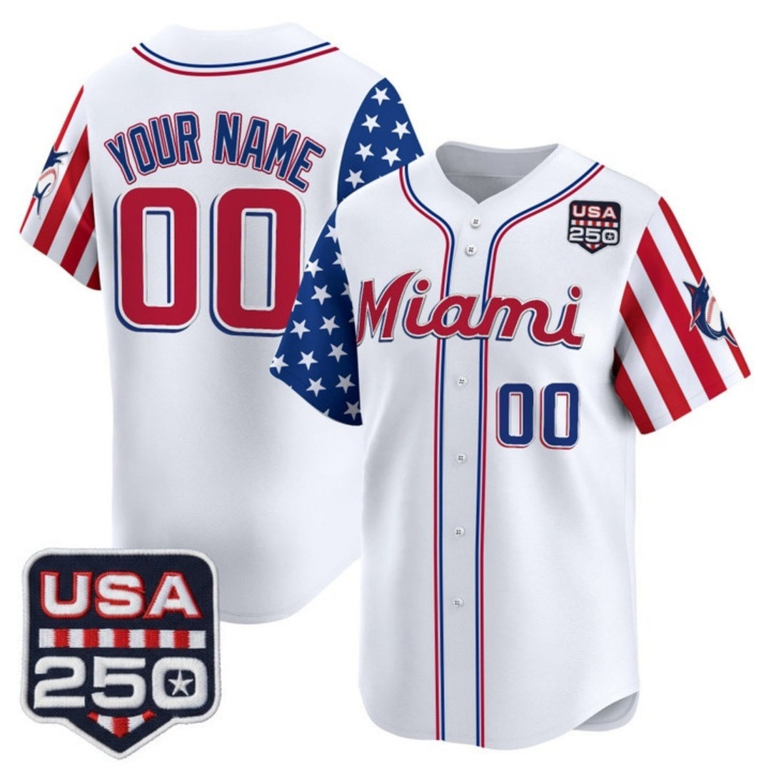 Custom Miami Marlins White BFRAILEY America 250 Edition Vapor Premier Limited Stitched Jerseys