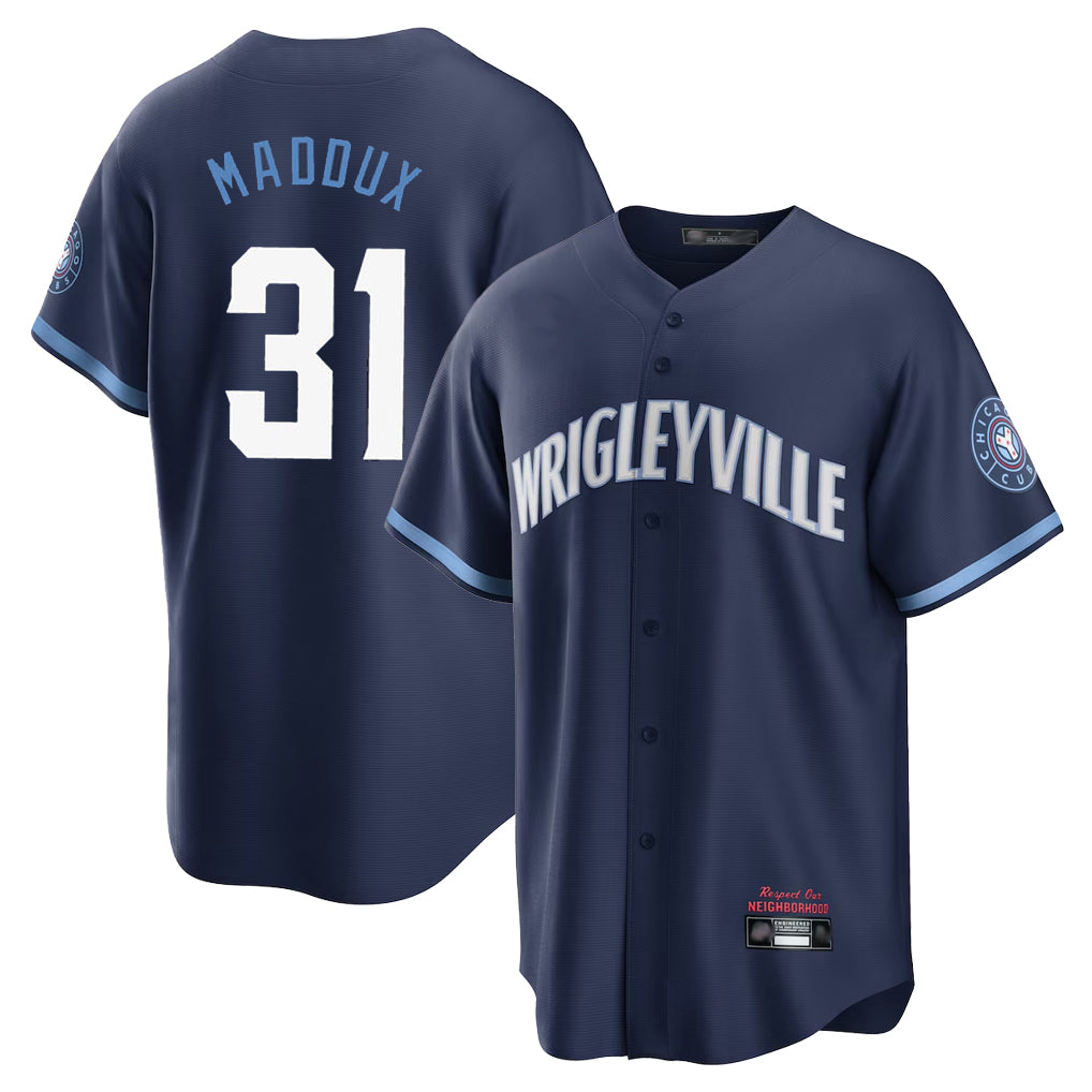 Chicago Cubs #31 Greg Maddux Player Navy BFRAILEY City Connect Home Game Stitched Jerseys
