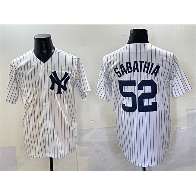 New York Yankees #52 C.C. Sabathia White BFRAILEY Cool Base Stitched Jersey