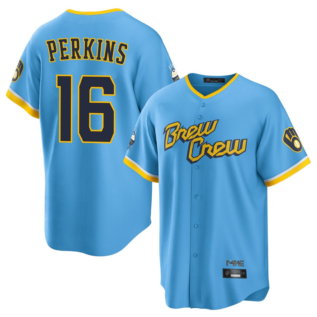 Milwaukee Brewers #16 Blake Perkins Player Light Blue BFRAILEY City Connect Home Game Stitched Jerseys