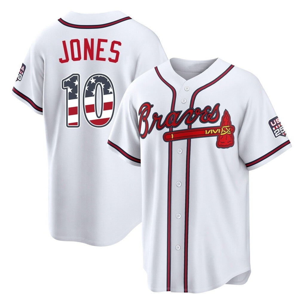 Atlanta Braves #10 Chipper Jones Player White BFRAILEY USA 250 Fourth Of July Limited Home Game Stitched Jerseys