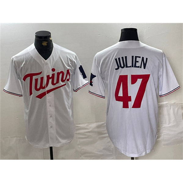 Minnesota Twins #47 Edouard Julien White BFRAILEY Cool Base Stitched Jerseys