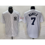 New York Yankees #7 Mickey Mantle Name White BFRAILEY With Patch 2024 Cool Base Stitched Jersey