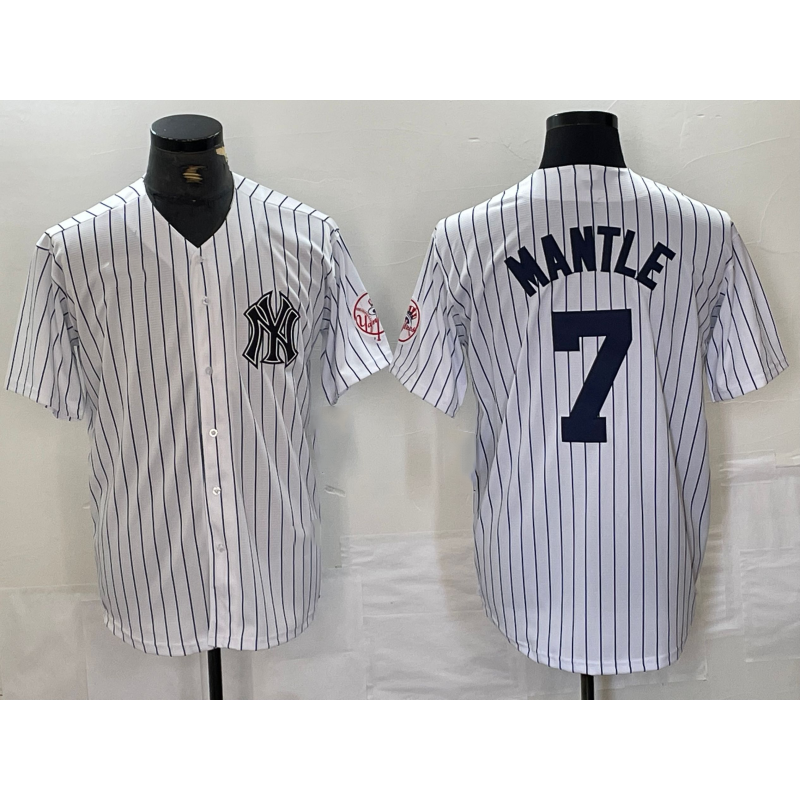 New York Yankees #7 Mickey Mantle Name White BFRAILEY With Patch 2024 Cool Base Stitched Jersey