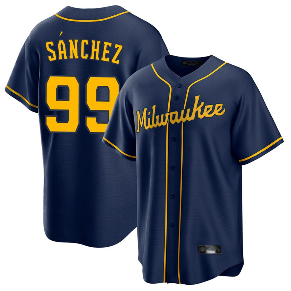 Milwaukee Brewers #99 Gary Sanchez Player Navy BFRAILEY Home Game Stitched Jerseys