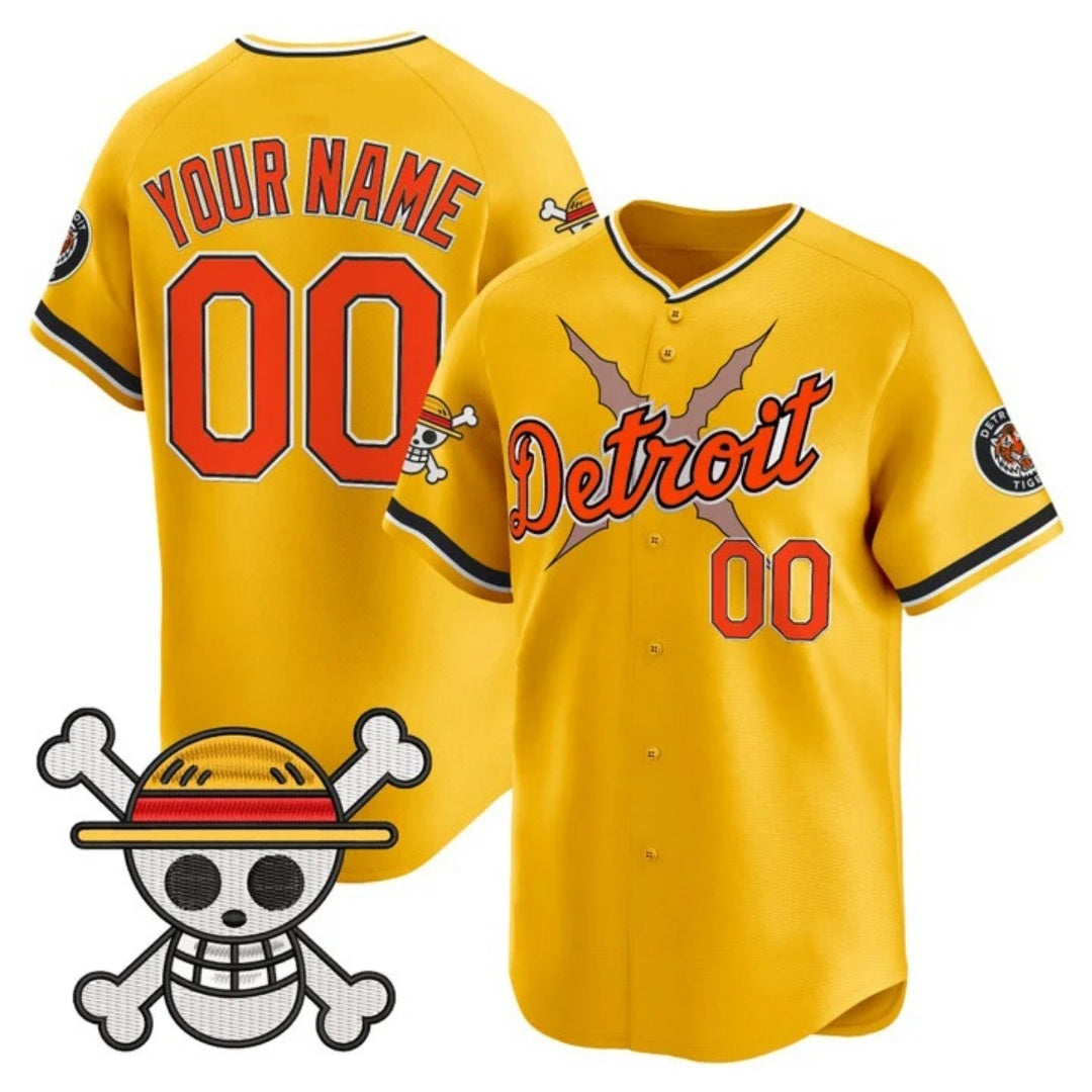Custom Detroit Tigers x One Piece Gold BFRAILEY Vapor Premier Limited Jersey - Stitched