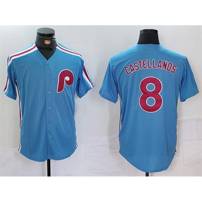 Philadelphia Phillies #8 Nick Castellanos Blue BFRAILEY Cool Base Stitched Jersey