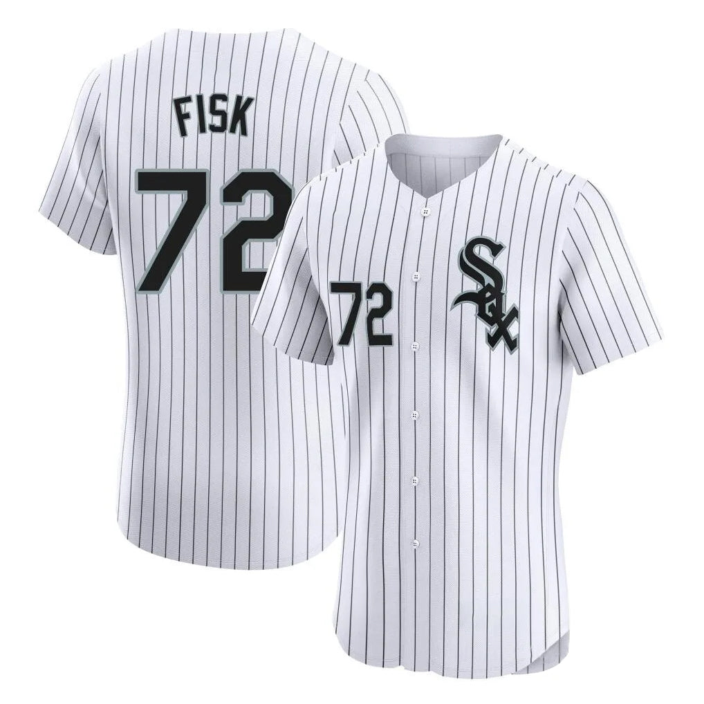 Chicago White Sox #72 Carlton Fisk Player White BFRAILEY Stripe Limited Elite Home Stitched Jerseys