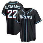 Miami Marlins #22 Sandy Alcantara Player Black BFRAILEY Fashion Out Home Game Stitched Jerseys