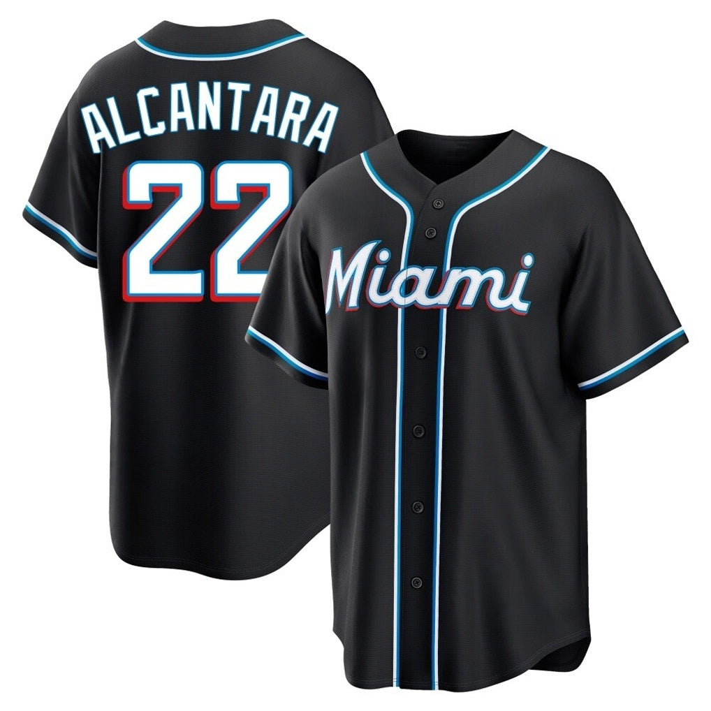 Miami Marlins #22 Sandy Alcantara Player Black BFRAILEY Fashion Out Home Game Stitched Jerseys