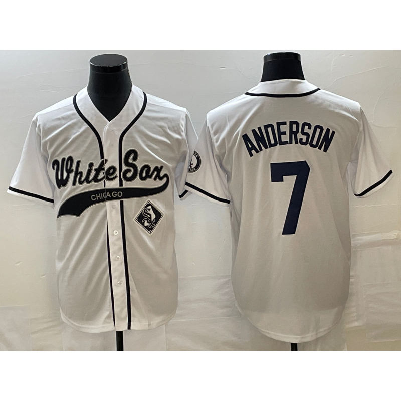 Chicago White Sox #7 Tim Anderson White BFRAILEY Cool Base Stitched Jersey 2