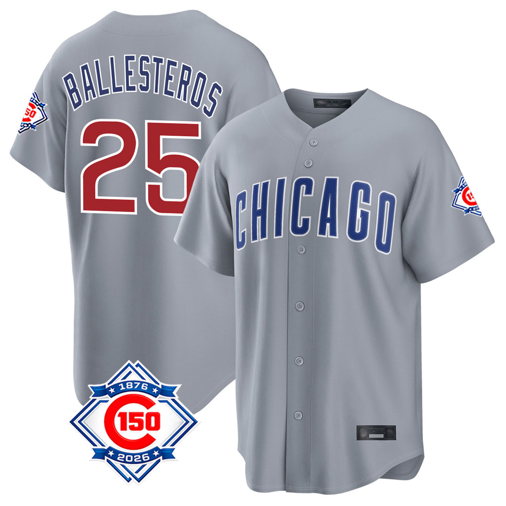 Chicago Cubs #25 Moises Ballesteros Player Gray BFRAILEY 150th Anniversary Home Game Stitched Jerseys