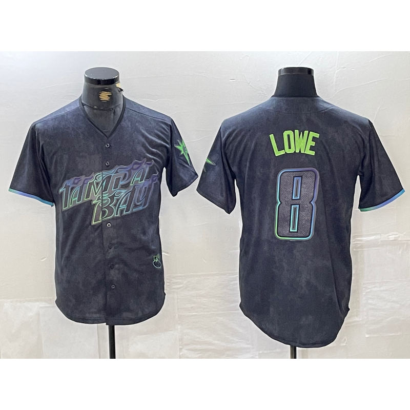 Tampa Bay Rays #8 Brandon Lowe Charcoal BFRAILEY 2024 City Connect Limited Cool Base Jersey
