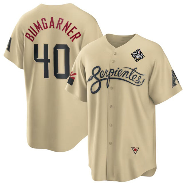 Arizona Diamondbacks #40 Madison Bumgarner Gold BFRAILEY 2023 World Series City Connect Cool Base Stitched Jersey