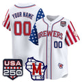 Custom Milwaukee Brewers America 250 Edition Vapor Premier Limited White BFRAILEY Stitched Jerseys