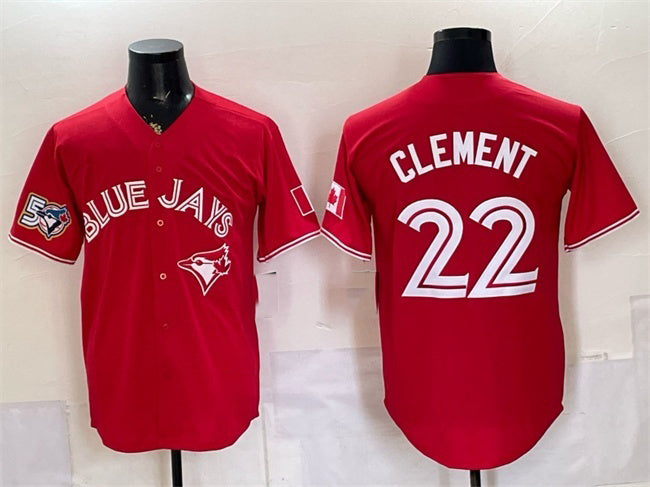 Toronto Blue Jays #22 Ernie Clement Red BFRAILEY 50 Seasons Patch Stitched Jersey