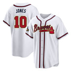 Atlanta Braves #10 Chipper Jones Player White Gold BFRAILEY Home Game Stitched Jerseys