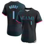 Miami Marlins #1 Connor Norby Player Black BFRAILEY City Connect Home Limited Elite Stitched Jerseys