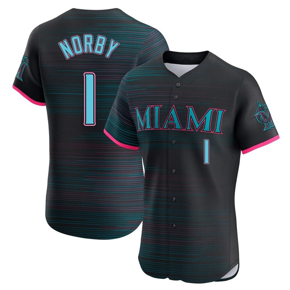 Miami Marlins #1 Connor Norby Player Black BFRAILEY City Connect Home Limited Elite Stitched Jerseys