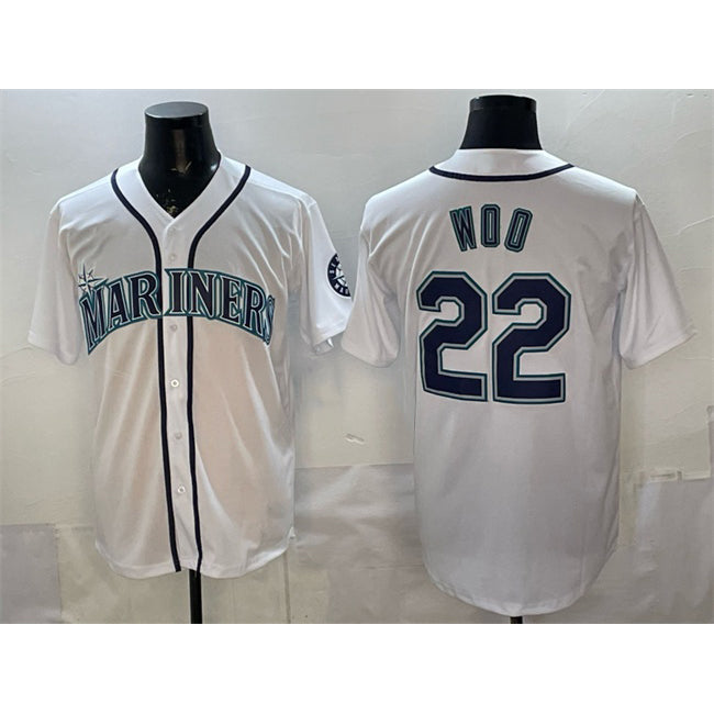 Seattle Mariners #22 Bryan Woo White BFRAILEY Cool Base Stitched Jersey