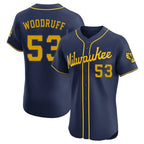 Milwaukee Brewers #53 Brandon Woodruff Player Navy BFRAILEY Home Limited Elite Stitched Jerseys