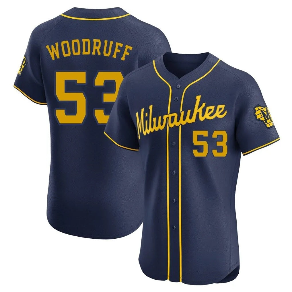 Milwaukee Brewers #53 Brandon Woodruff Player Navy BFRAILEY Home Limited Elite Stitched Jerseys