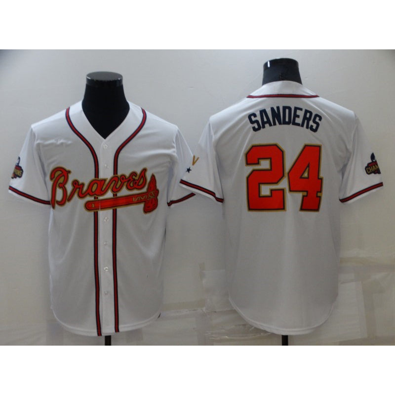 Atlanta Braves #24 Deion Sanders 2022 White Gold BFRAILEY World Series Champions Program Cool Base Stitched Jersey