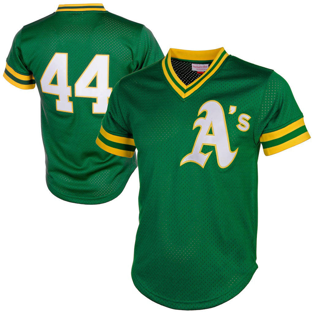 Oakland Athletics #44 Reggie Jackson Mitchell & Ness Green BFRAILEY Authentic Batting Practice Jersey