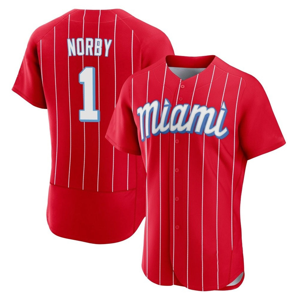Miami Marlins #1 Connor Norby Player Red BFRAILEY City Connect Home Limited Elite Stitched Jerseys