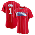 Miami Marlins #1 Connor Norby Player Red BFRAILEY City Connect Home Limited Elite Stitched Jerseys
