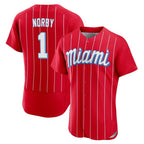 Miami Marlins #1 Connor Norby Player Red BFRAILEY City Connect Home Limited Elite Stitched Jerseys