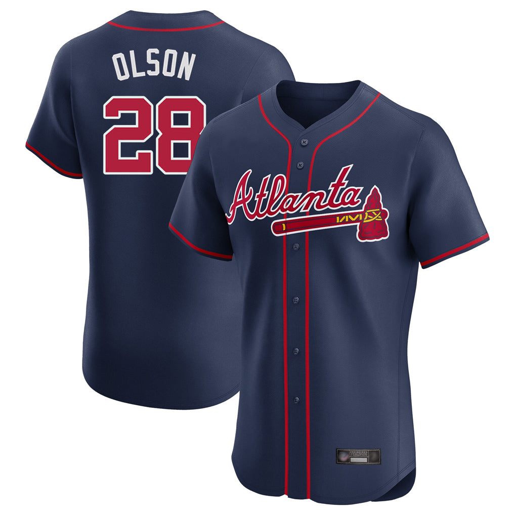 Atlanta Braves #28 Matt Olson Player Navy BFRAILEY Limited Elite Home Game Stitched Jerseys